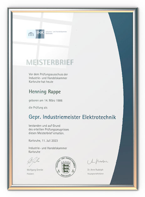 Meisterbrief der Industrie- und Handelskammer Karlsruhe | Henning Rappe